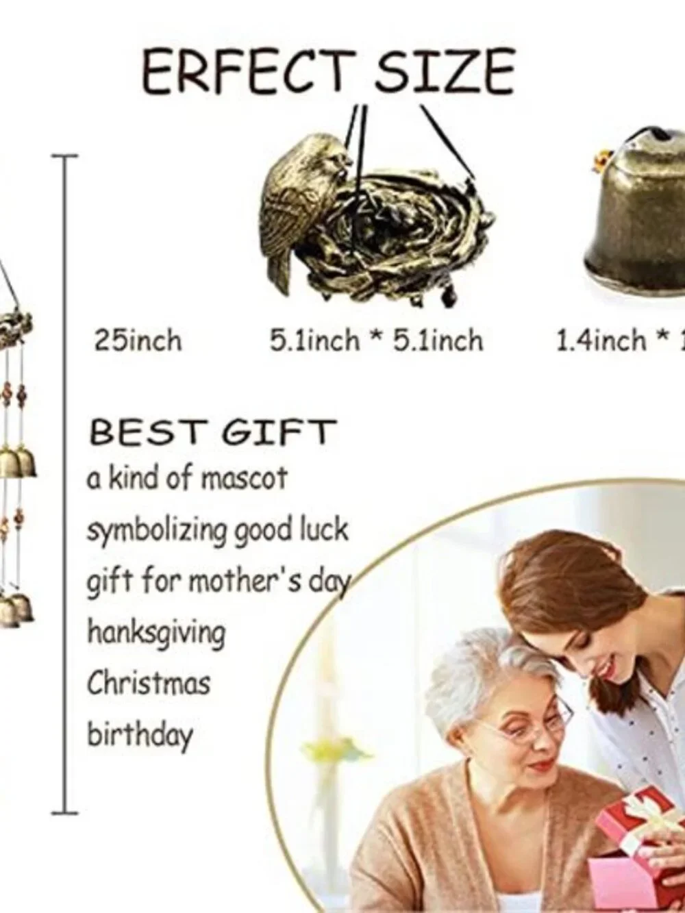 Bird Nest Wind Chimes Wind Chimes for Outside with 12 Wind Bells for Glory
